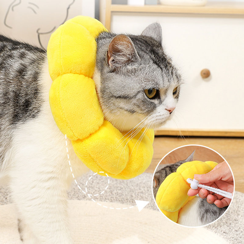 Sunflower Pet Dog Cat Collar Adjustable E-Collar Wound Healing Soft Cone Smart Cone Prevent Bite Elizabeth Circle Pet Protection Collar
