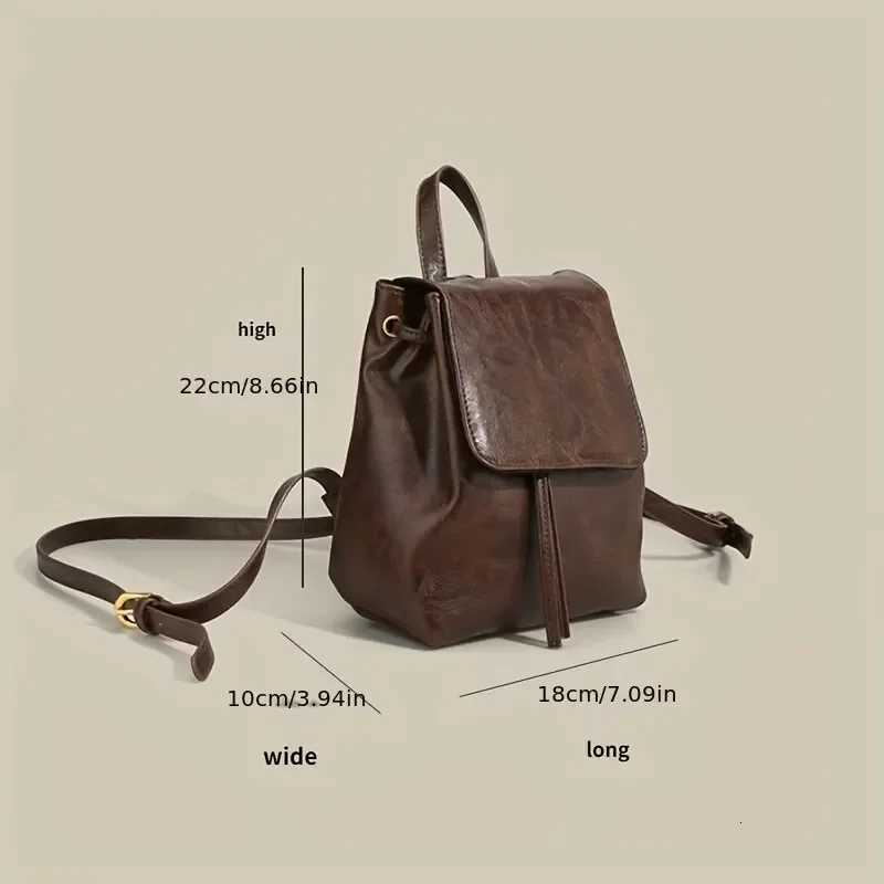 Small Drawstring Flap Backpack Wen Mini PU Leather Textured School Backpack Fi Travel Commuter Bag Girl Backpacks Y250724