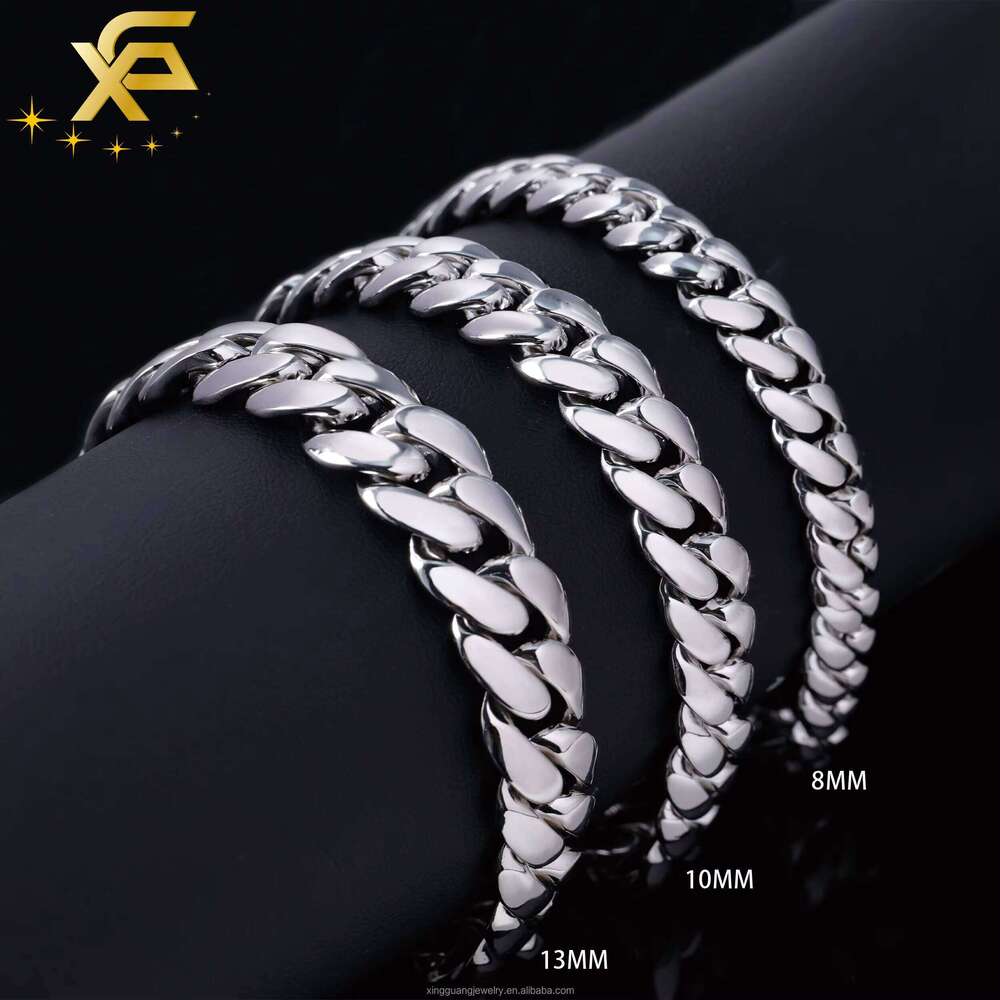 Hot VVS Moissanite Lock Spring Clasp White Gold Plated 8MM 10MM 13MM Miami Link Solid Sier Plain Chain Cuban Necklace