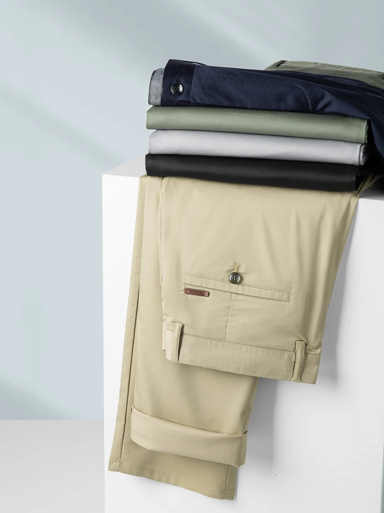 Spring Summer Mens Casual Pants Thin Mulberry Silk Soft Business Trousers Slim Straight Elastic Suit Male y250729