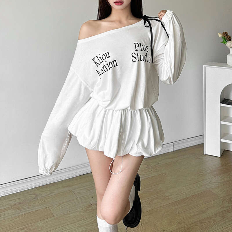 2024 Style Sexy Long Sleeve for Women Cool and Bold Sister Waist-Cinching Loose Mini Sweatshirt Dress cfb