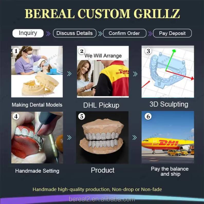 Custom Vvs Moissanite Teeth Grillz Fast Delivery Iced Out Princess Cut Fine 925 Silver Hip Hop Grilliz for Teeth