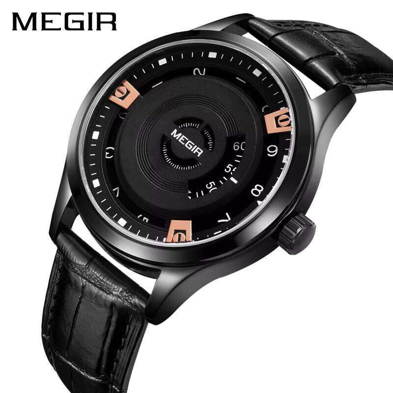 Premium Casual Chronograph by MEGR: Sleek Black Edition Wristwatch Combining Elegance with Functional Design Elements
