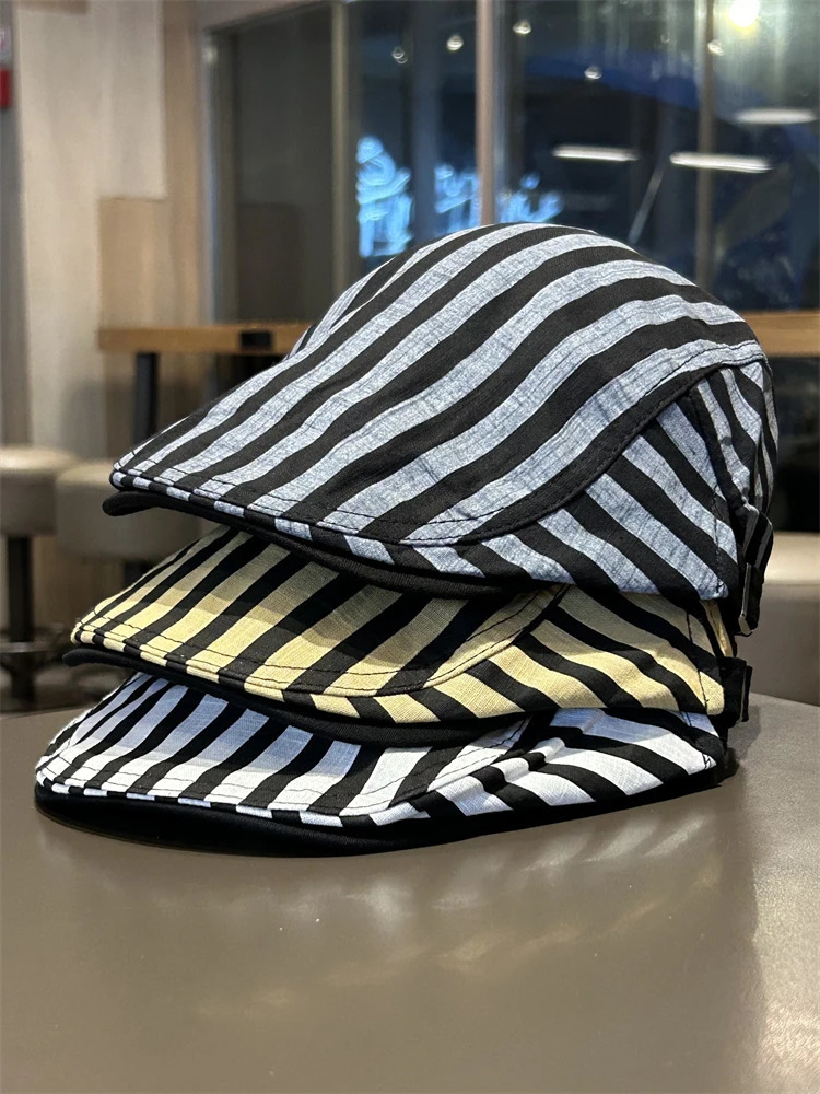 Retro striped forward hat mens and womens summer versatile face cap outdoor casual sun protection hat 250723