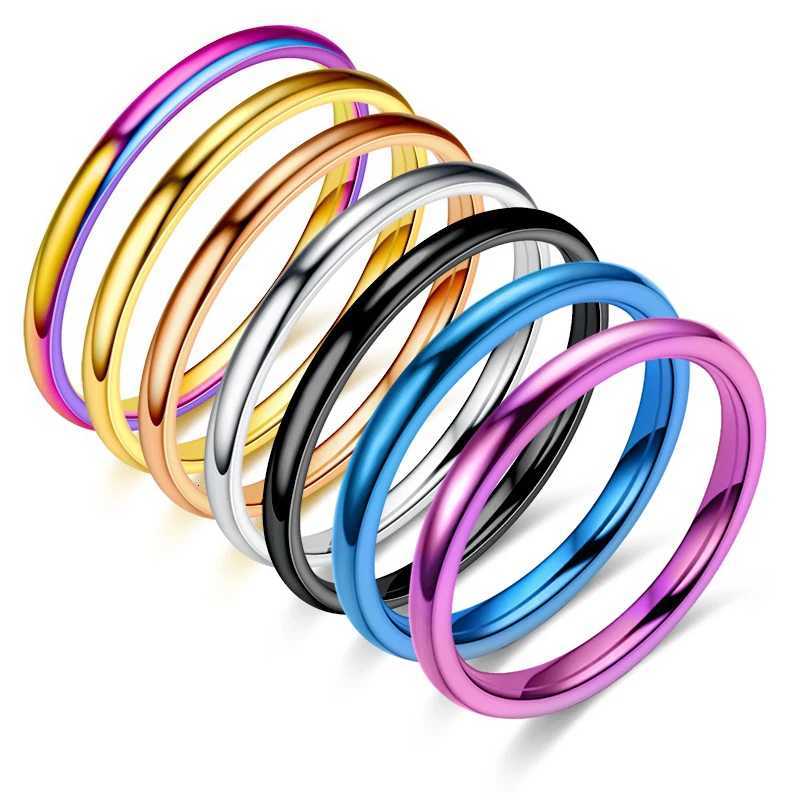 2MM thin rose gold anti allergic smooth and simple stainless steel wedding ring suitable for womens charm jewelry Valentines Day gift W250417