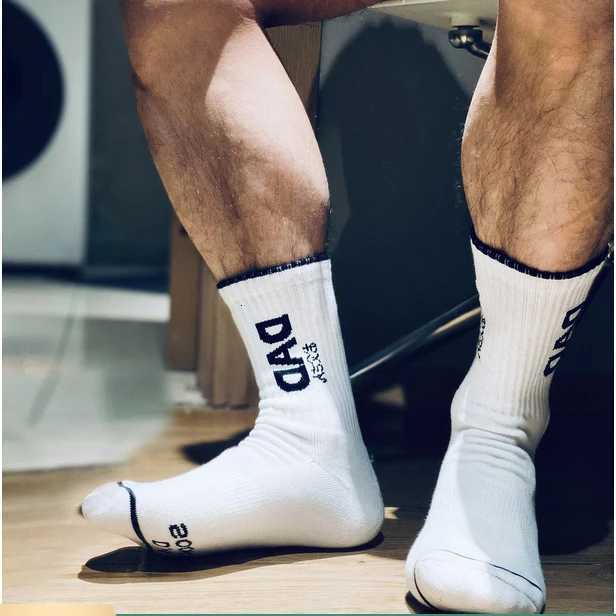 1 Pair Fashion White Unique Design Dad Words Socks Sexy Gay Men Nylon Sports Long Tube Socks Comfortable X250725