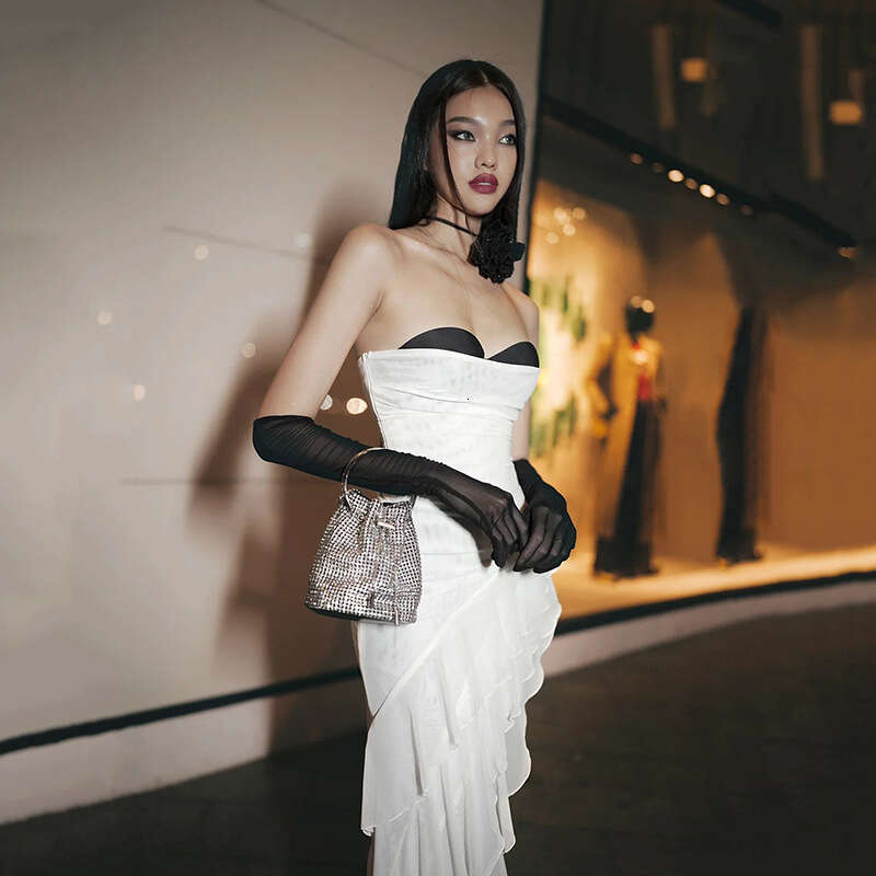 2024 Autumn New Women's Solid Color Slim High Waist Fashion Off-Shoulder Tube Dress 05e