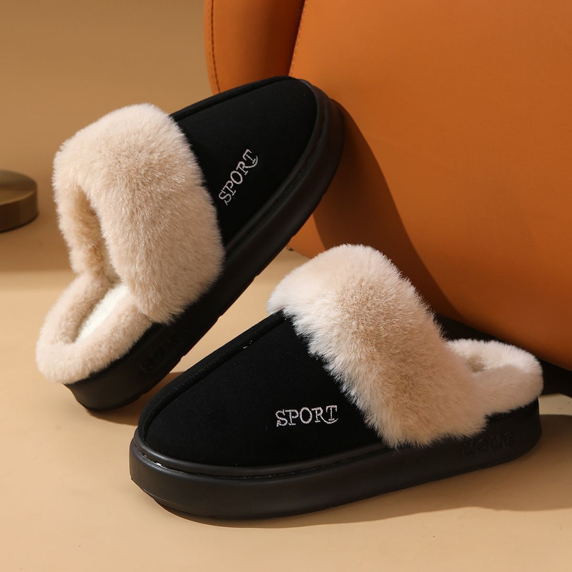 Autumn Winter Warm Comfortable Women, Indoor and Outdoor Wear, Thick Sole, Non-Slip Cotton Slippers for Men
