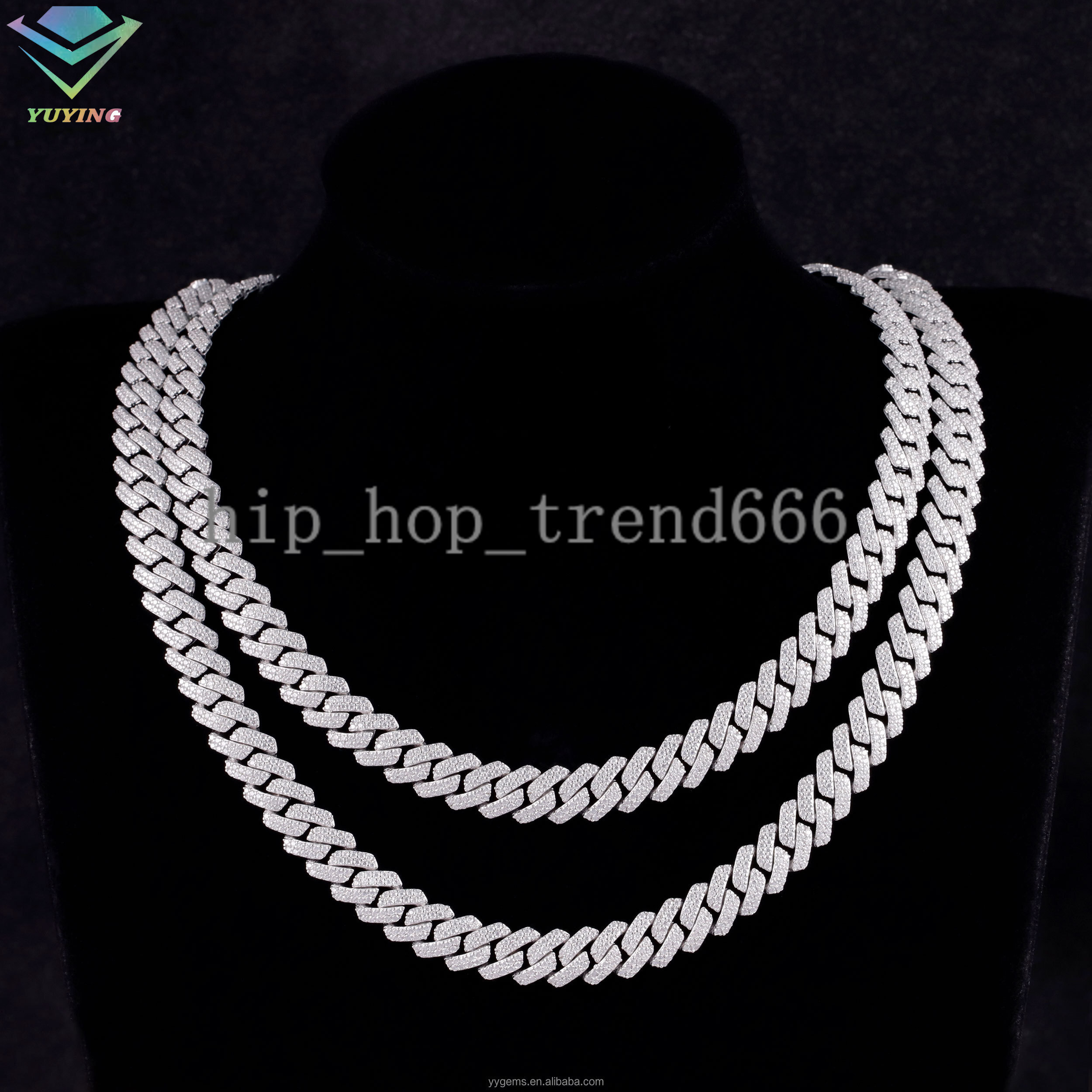 Bestest Selling Wholesale Price 925 Sterling Silver Necklace Hand Set VVS Moissanite 18K Gold Plated 10MM Cuban Link Chains