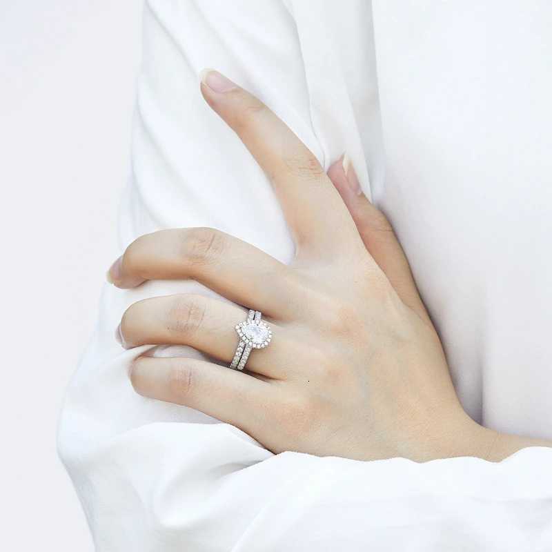 Pearl 1.5 carat Moissanite ring set engagement wedding 925 sterling silver ring W250417