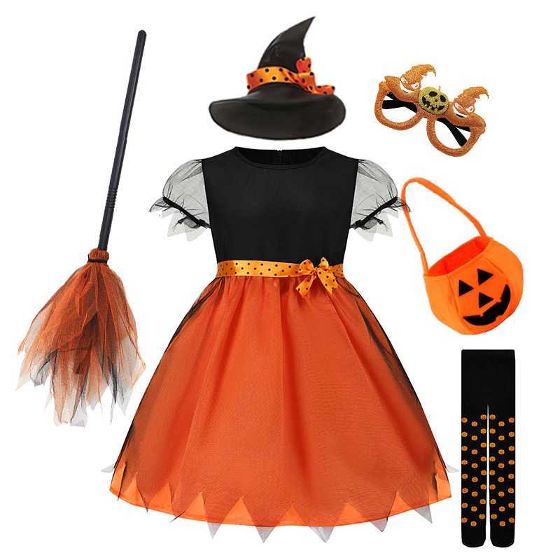 Girls Purple Witch Dress + Hat Kids Halloween Costume Children Birthday Par Dress Mesh Witch Fancy Dress Magic Witch Costume Z250725
