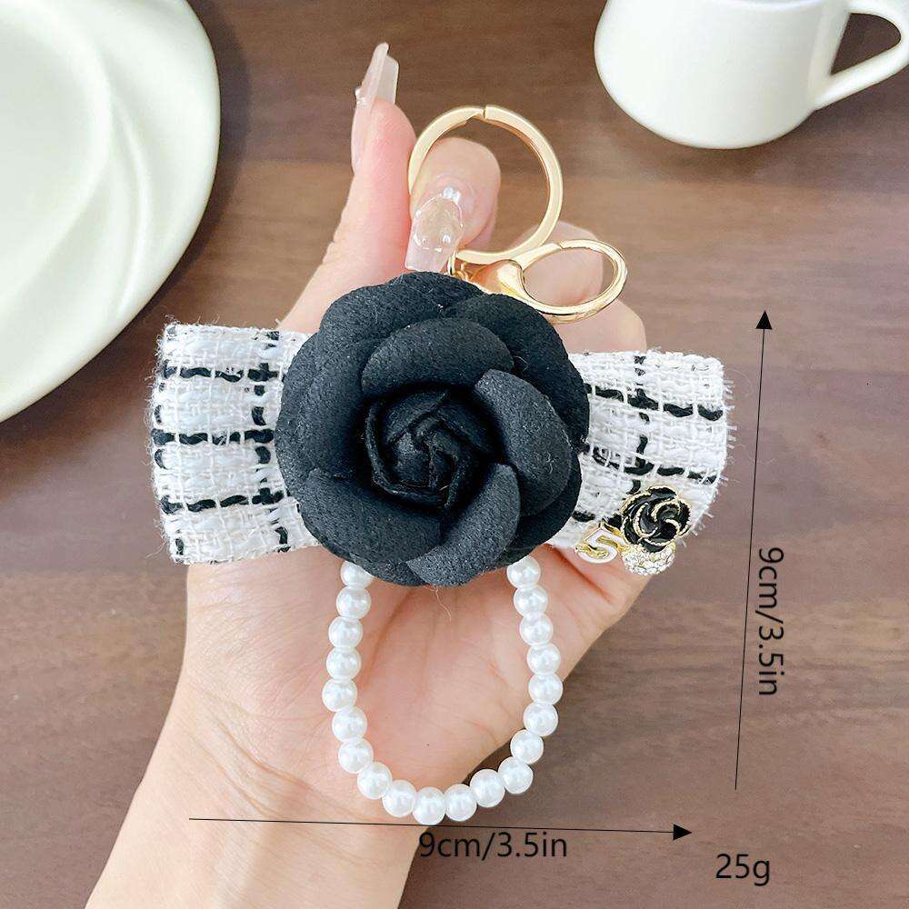 Korean Style Little Bow Keychain Black White Gray Camellia Bag Pendant Car Gift Ornament