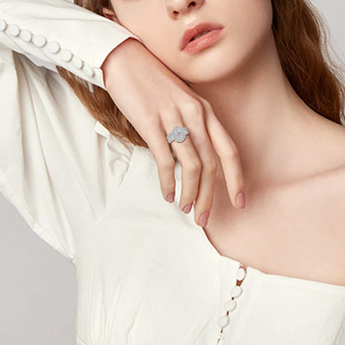 Luxury fancy engagement Mo silica ring 2 pieces pure silver 925 womens wedding jewelry diamond girl gift certification W250417