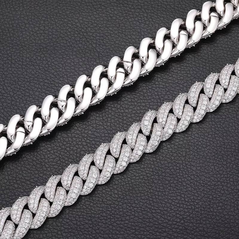 Customized Fashion 19mm Sterling Silver Iced Out VVS Moissanite Diamond Cuban Chain with GRA for Hiphop Jewelry Gift