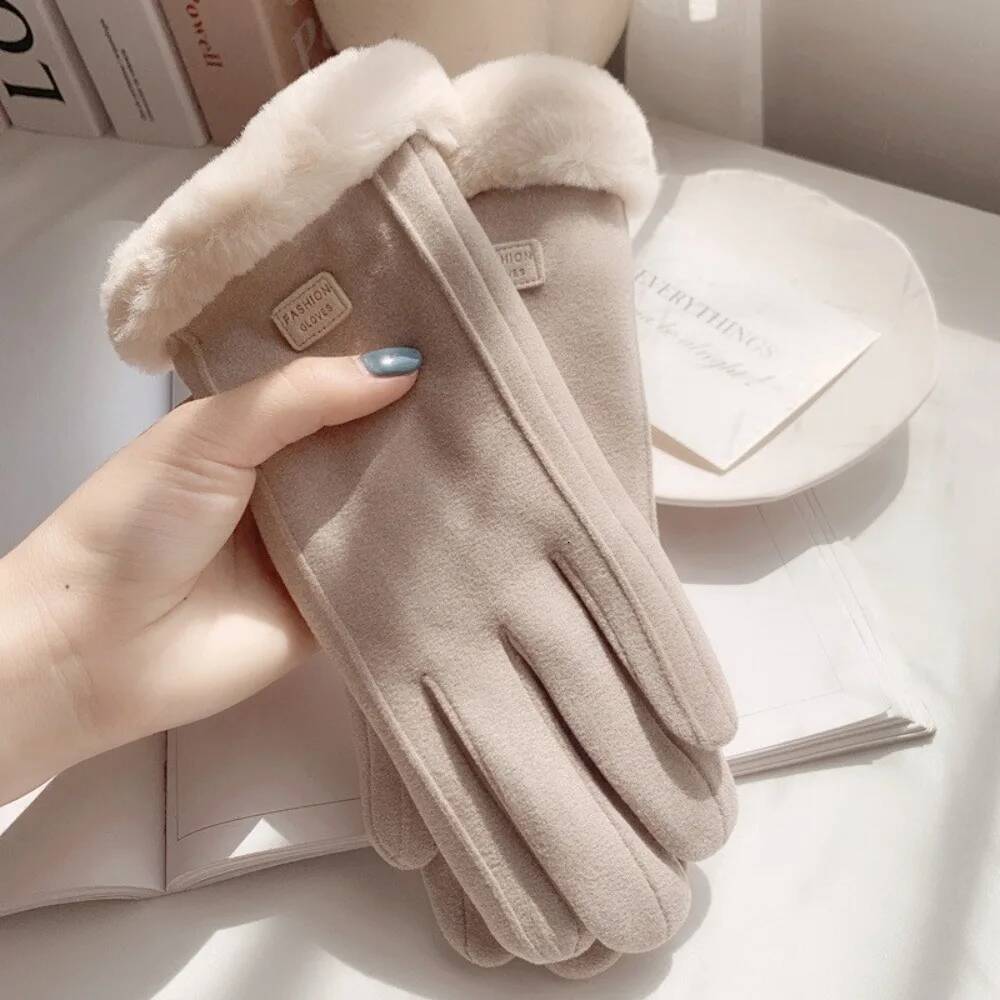 New Fashion Autumn Winter Cute Furry Warm Mitts Full Finger Mittens Women Outdoor Sport Female Gloves Screen ddmythur