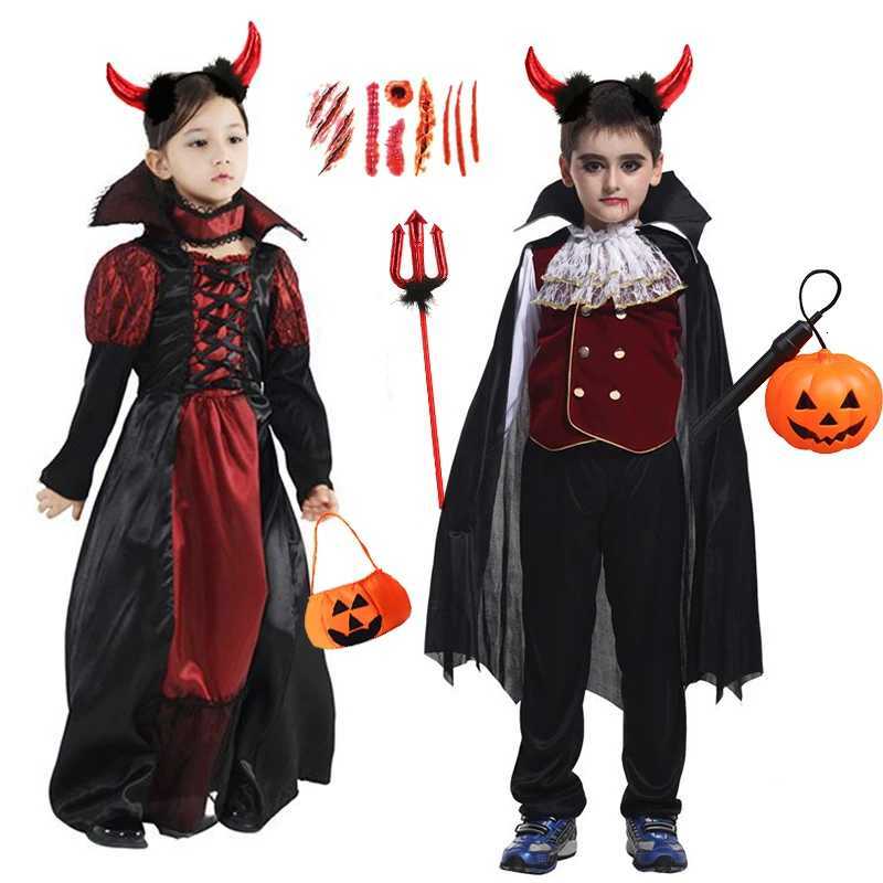 Girls Red Vampire Halloween Kids Costumes for Girl 2025 Carnival Par Prom Gown Ghost Bride Gothic Cosplay Children Clothing Z250725