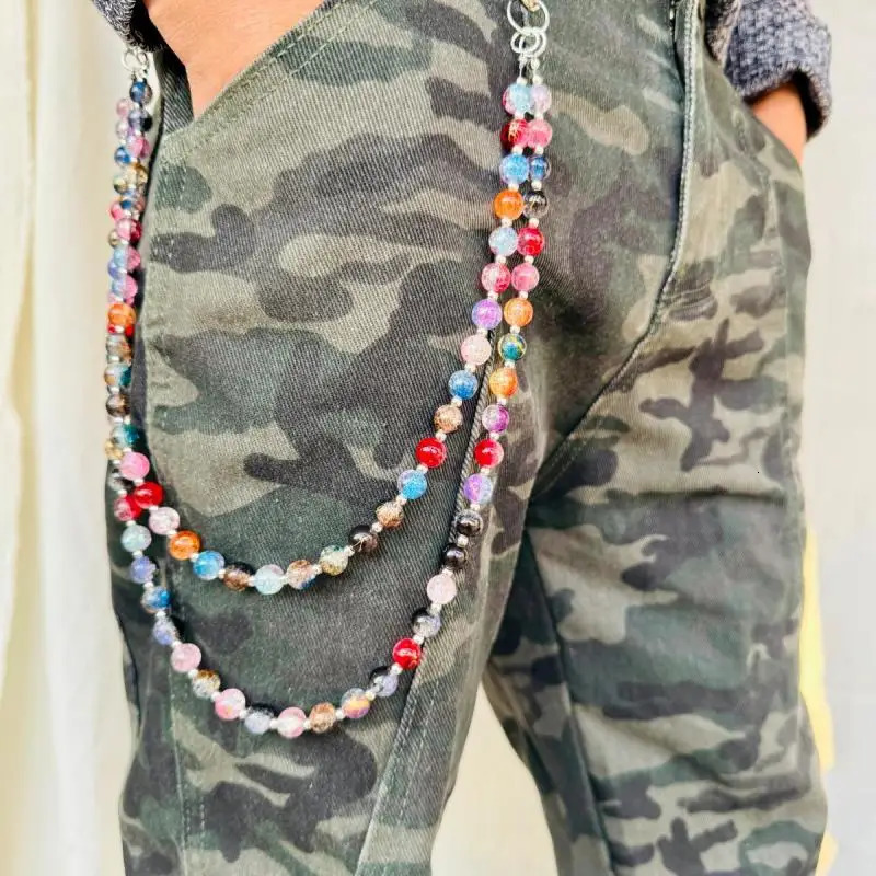 Original punk style pants chain colorful beads double-layer mixed color niche 250722