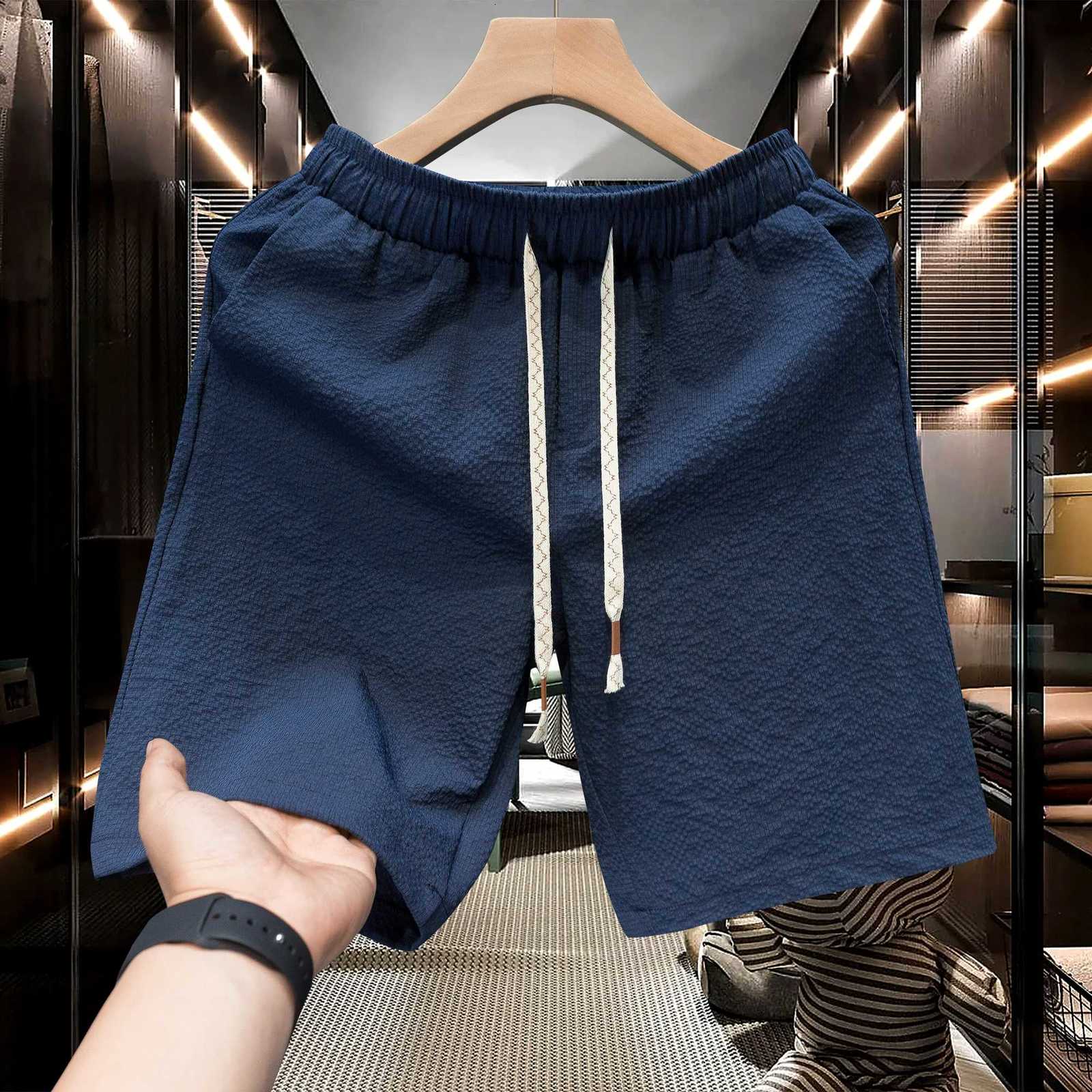 5XL Summer Mens Shorts with Grid Bubble Cotton Texture Fabric Quarter Length Pants Quick Drying Sports and Leisure Shorts W250724