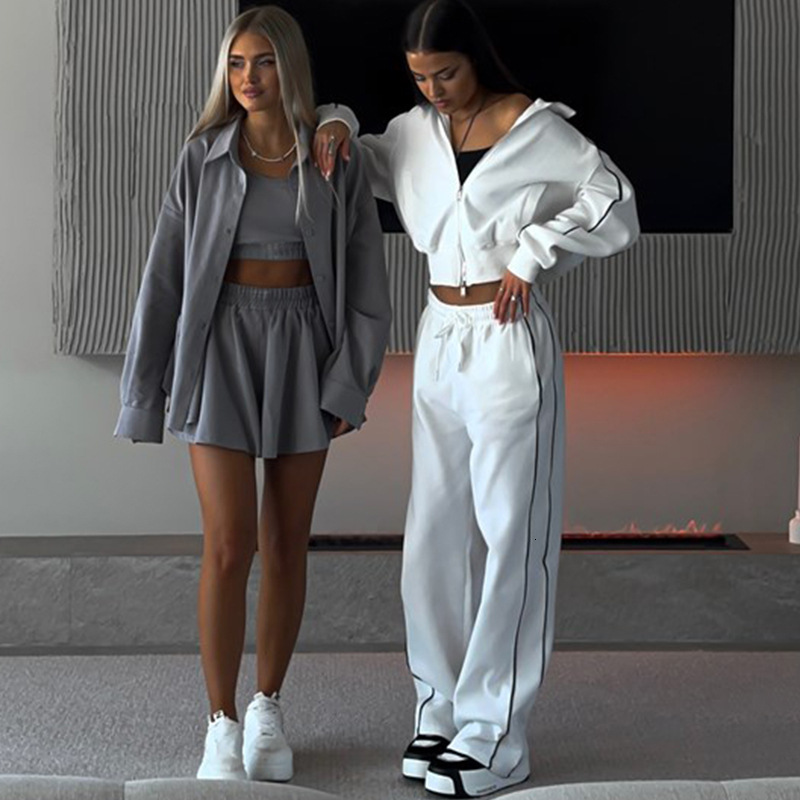 Casual fashion set womens zippered cardigan jacket sports drawstring pants two-piece set