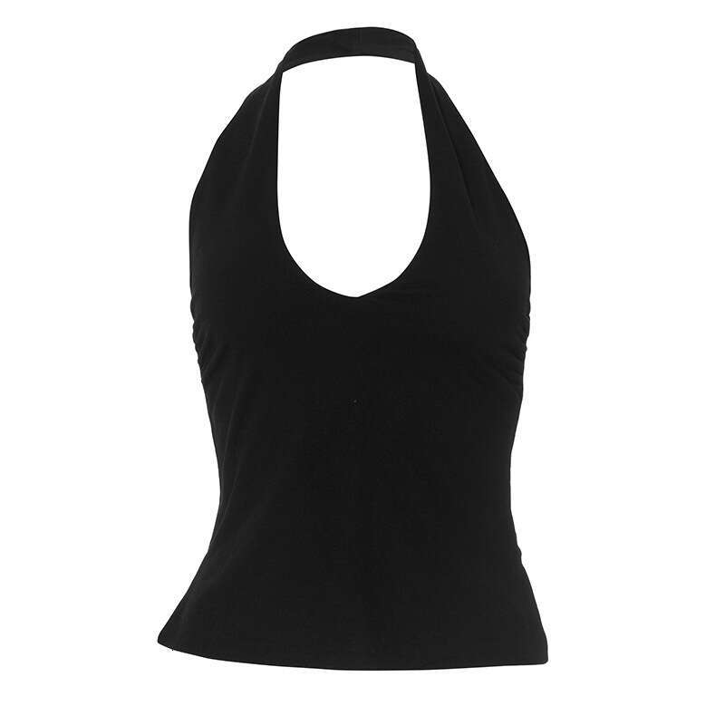 Y23tp756 Women's Spring New Halter Neck Pullover Slim Fit Patchwork Backless Solid Color Split Vest Top B5