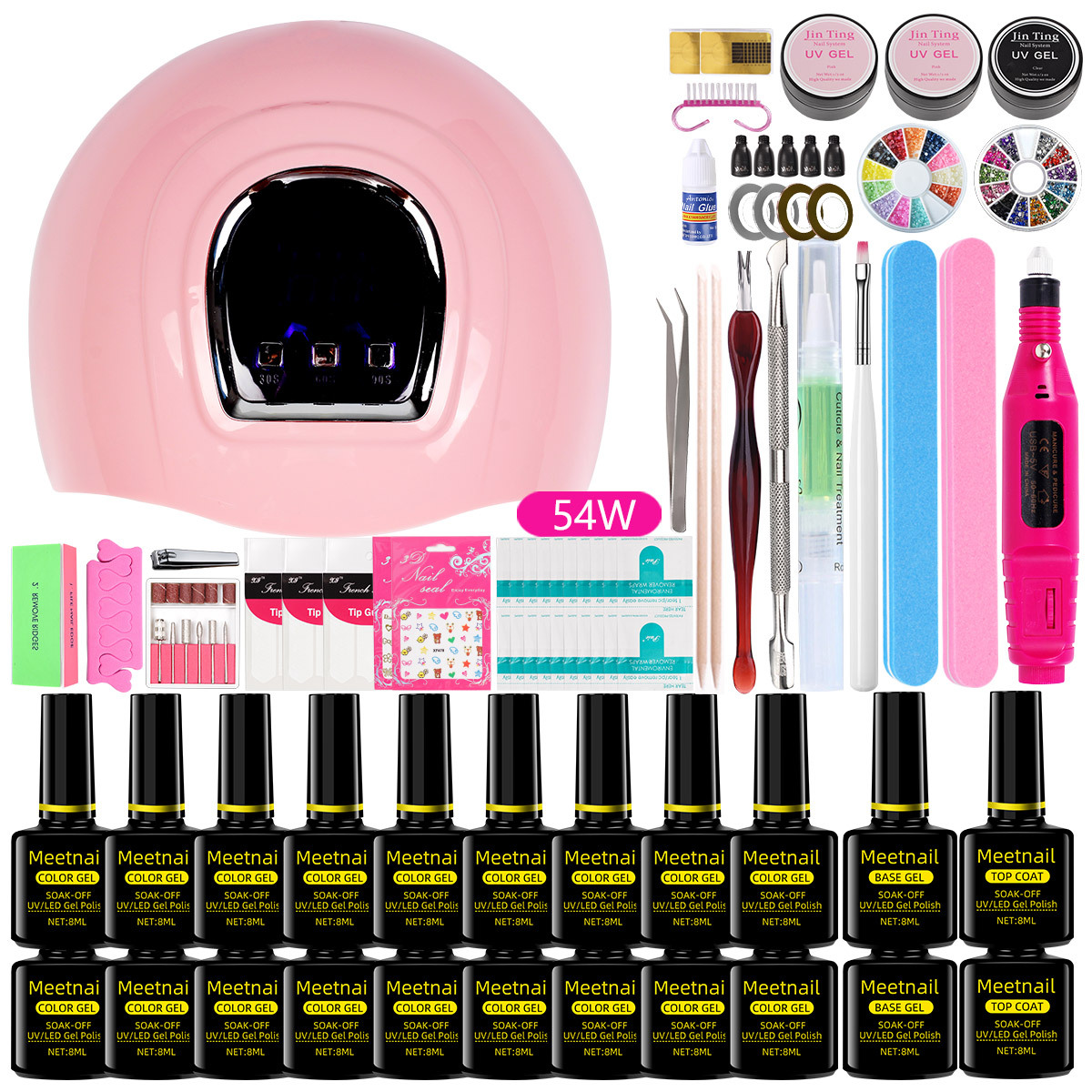 Nail Art Kits Manicure Set Kit Electric Handle Acrylic 36w/54/90w Led Lamp For Nails 10 Polish