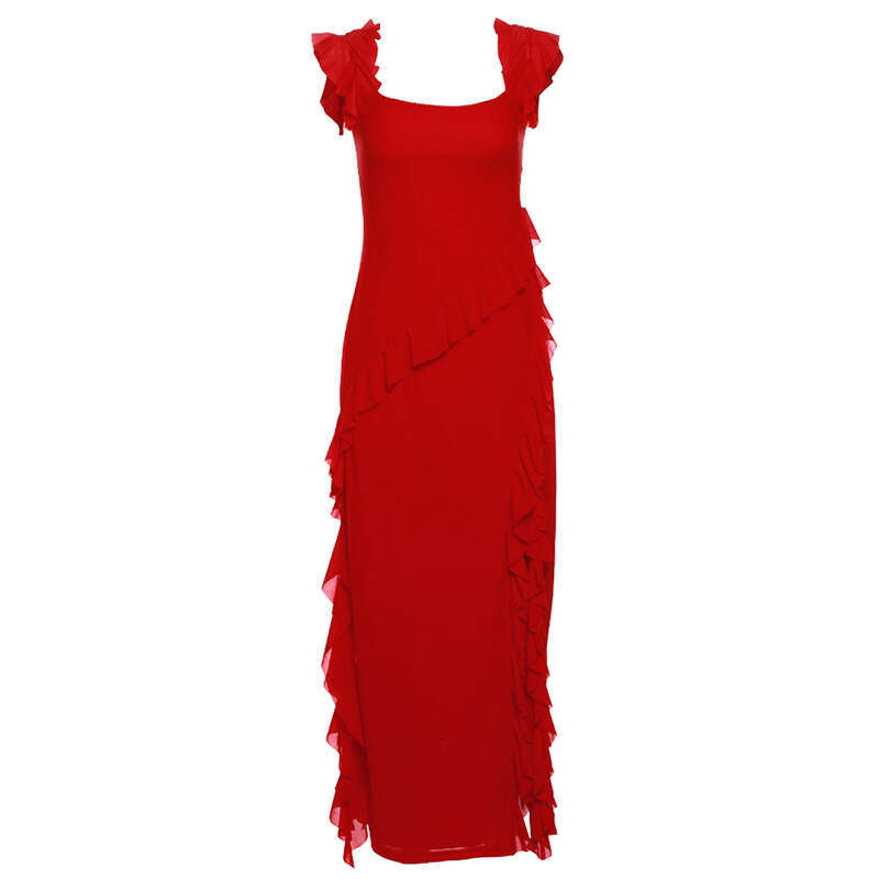 2023 Autumn Winter New Sexy Fashion Backless Strap Mid-Length Slit Dress 933