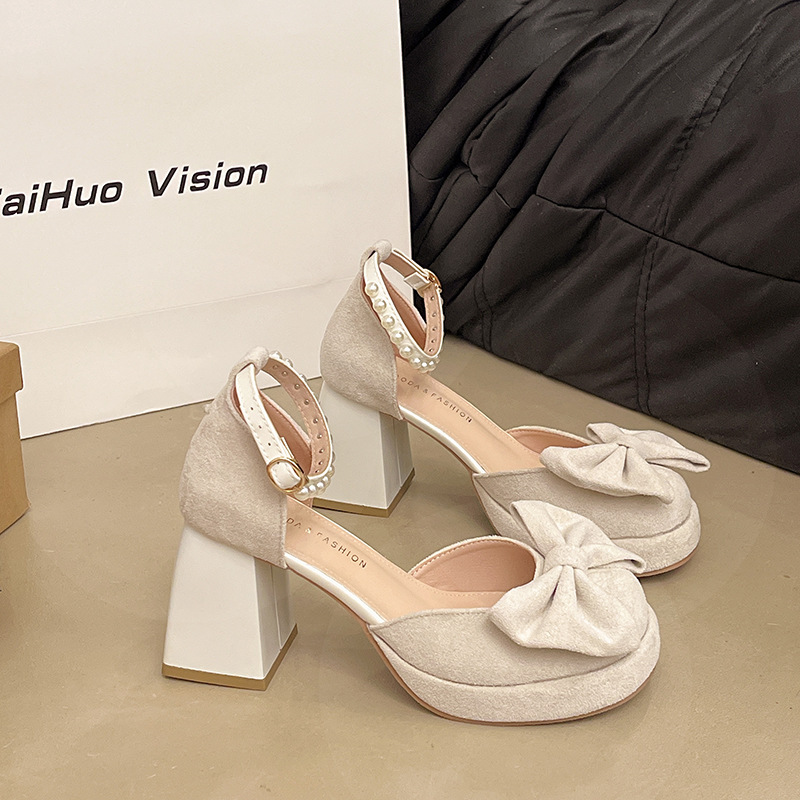 Ddmysports New French Style Mary Jane Dress Sandals Pink Buckle Chunky High Heels For Women Summer Outdoor Shoes