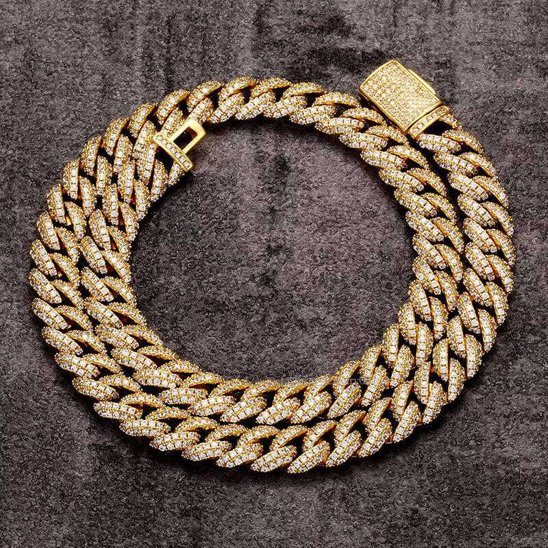 10MM Sterling With Moissanite dia Iced Out Sier Miami Cuban Link Chain Necklaces