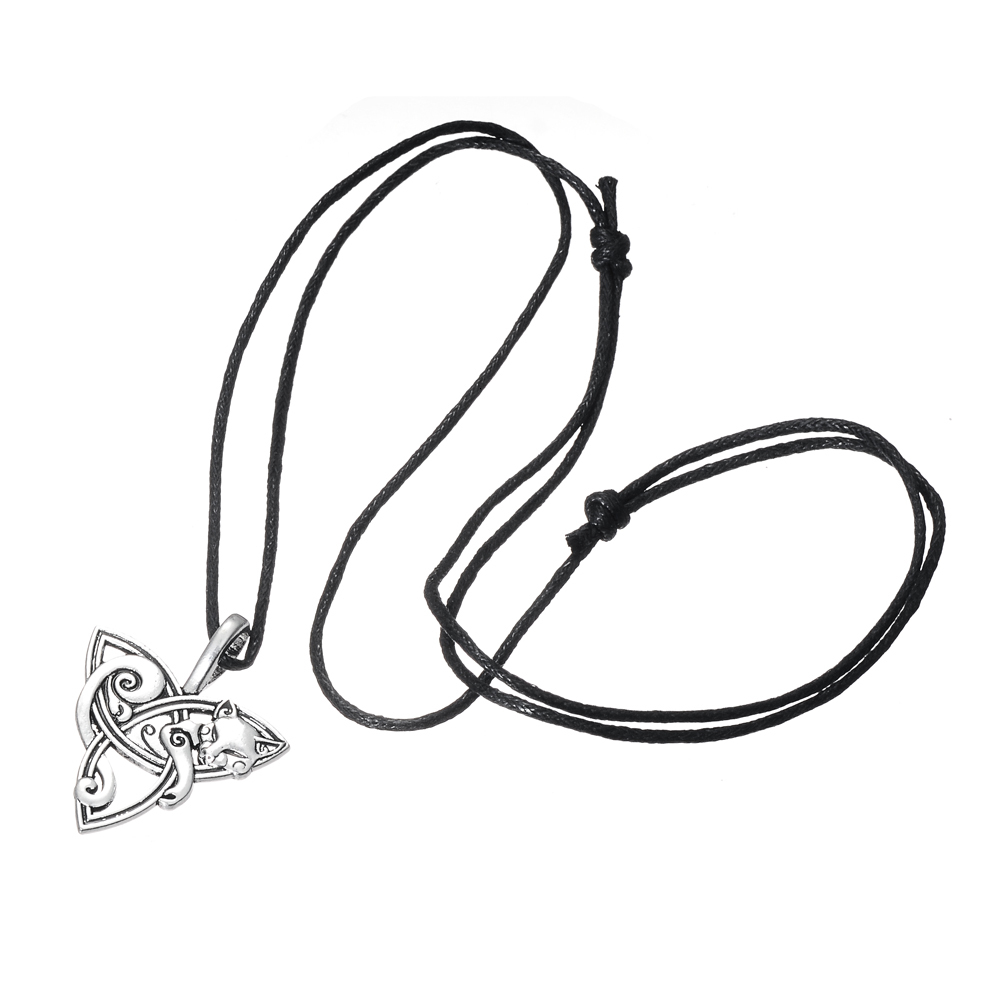 Dawapara Fox Triquetra Animal Pendant Necklace Celtics Knot Good Luck Irish Amulet Nordic Viking Necklace Religious Jewelry