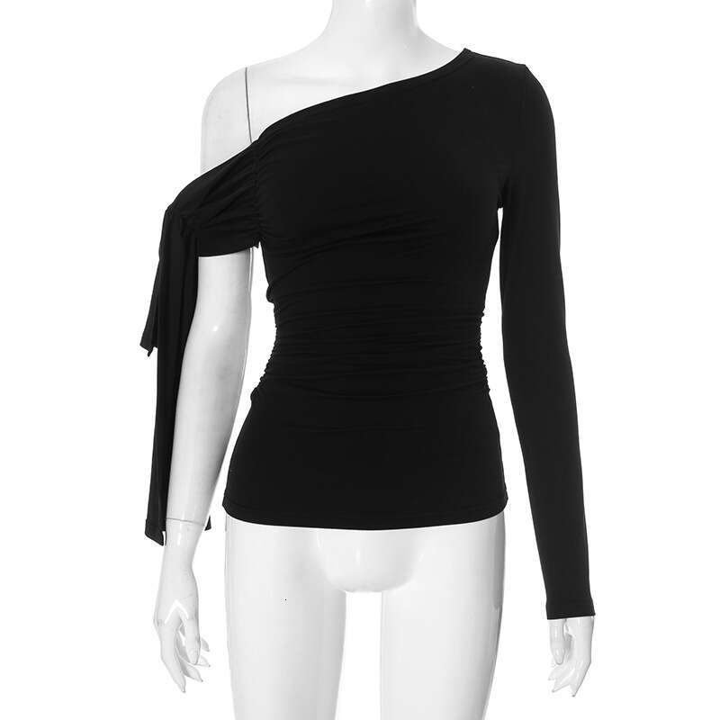 Ytp610 Women's Autumn New Solid Color Asymmetrical One-Shoulder Sexy Off-Shoulder Top B5