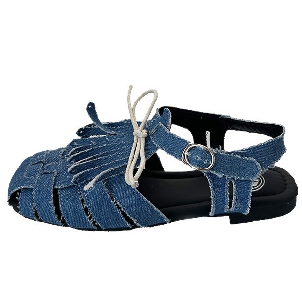 Ddmysports French Style Closed Toe Sandals For Women Summer New Hollow Woven Roman Fashion Tassel Flat Pig Cage Shoes Outdoor Shoes