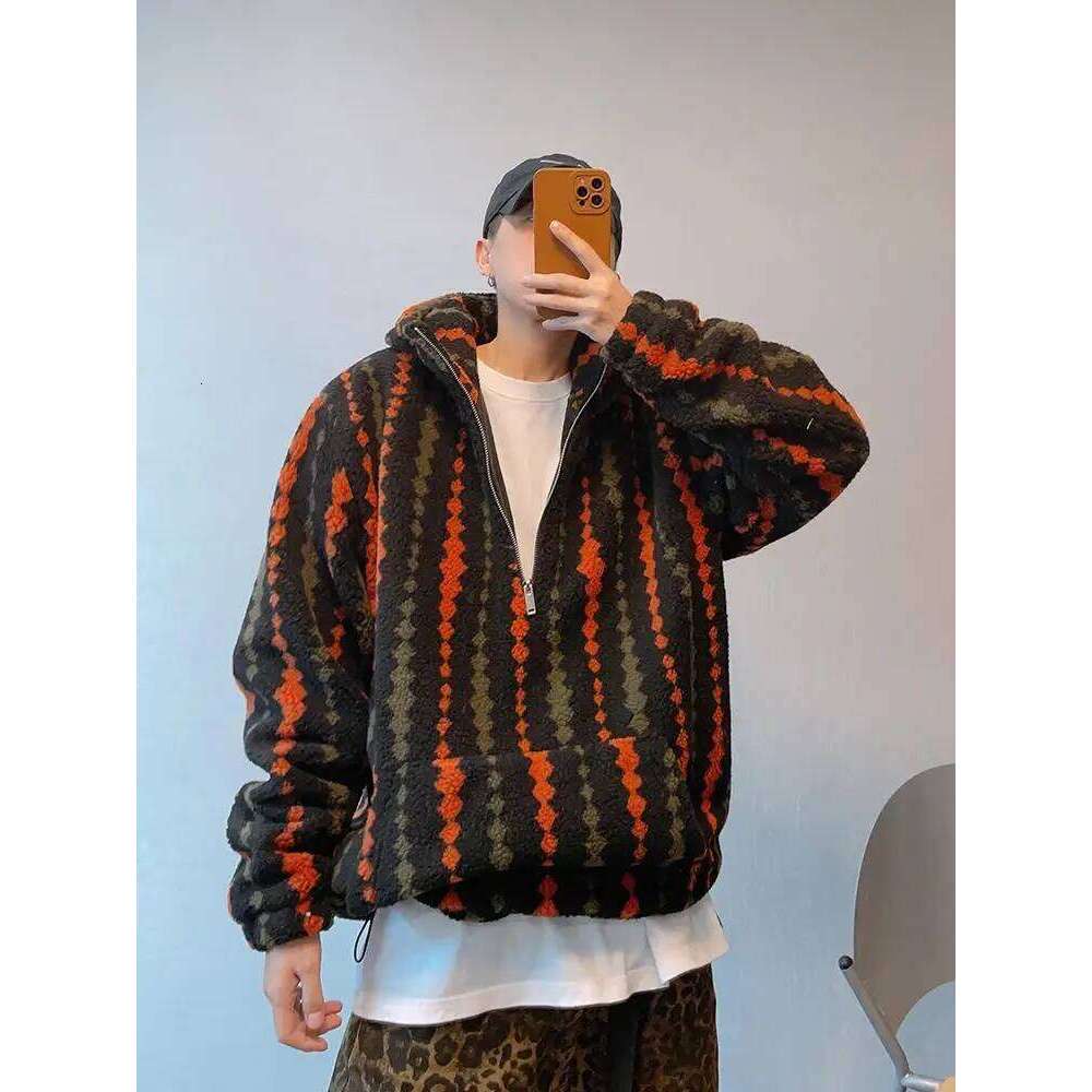 Autumn Winter Plus Size Men Hooded Coats Vintage Faux Lamb Fur Jackets Half-Length Zipper Warm Outwear