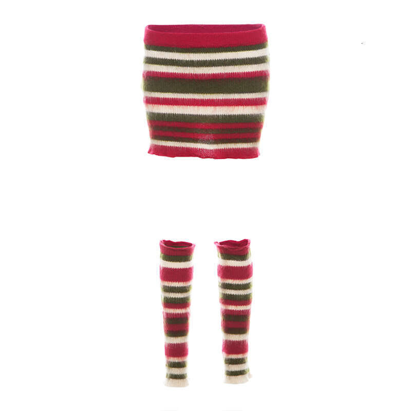 2024 Autumn New Women's Solid Color Slim Street Fashion High Waist Striped Knitted Skirt c2e
