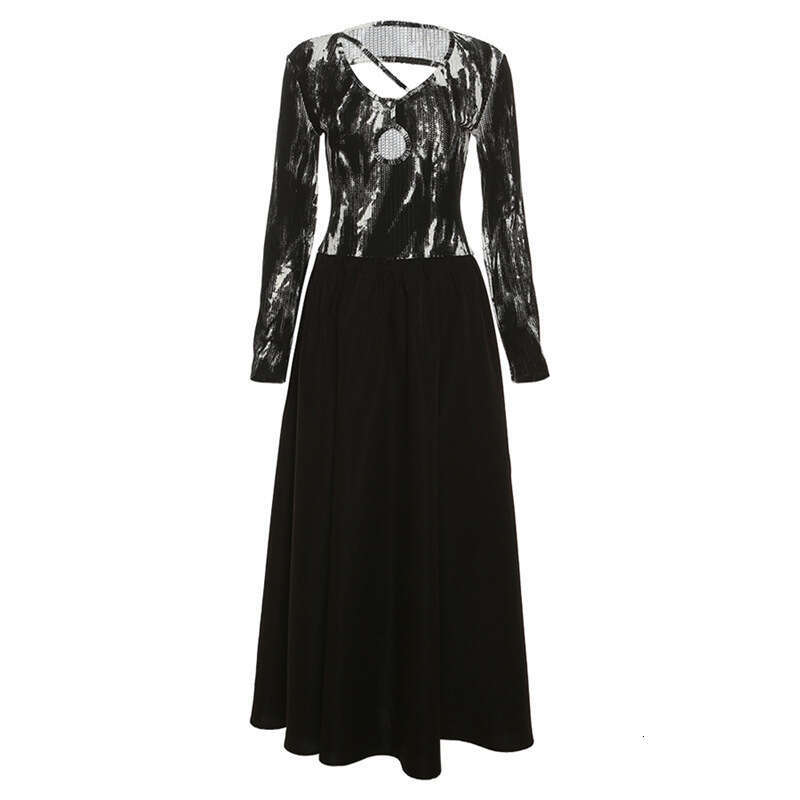 2023 Autumn New Women's Solid Color Slim High Waist Fashion V-neck Long Sleeve Backless Dress def