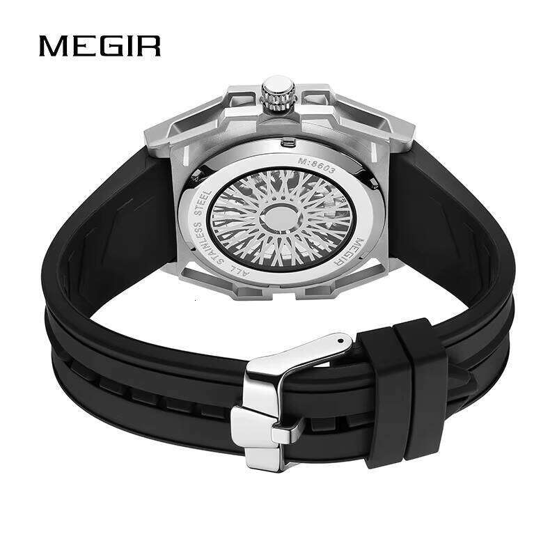 MEGIR Men's Skeleton Automatic Watch - 316L Steel, 50M Waterproof, Luminous, Silicone Strap - Bulk Wholesale