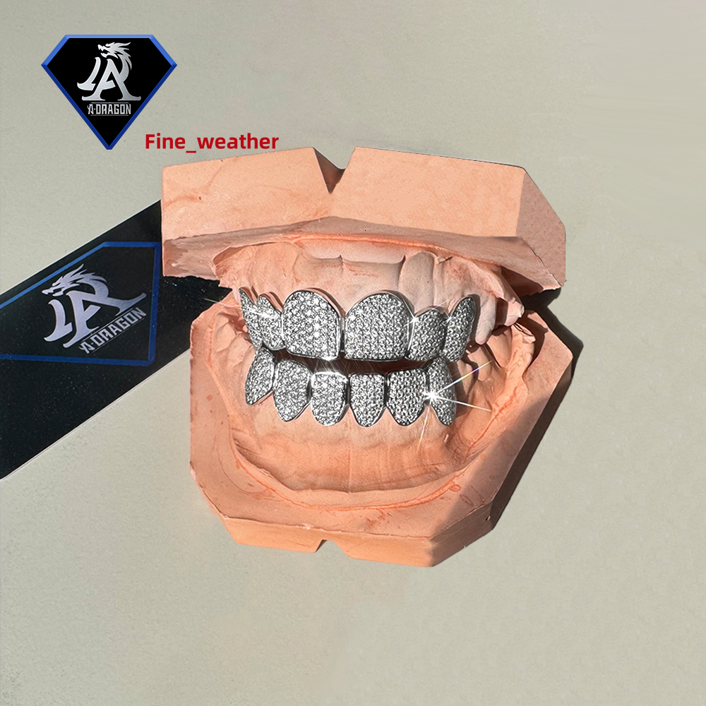 VVS Moissanite Diamonds Custom Made Dental Grills Iced Sterling Silver Real Gold Plating Zigzag Setting Teeth Grillz-for Gifts