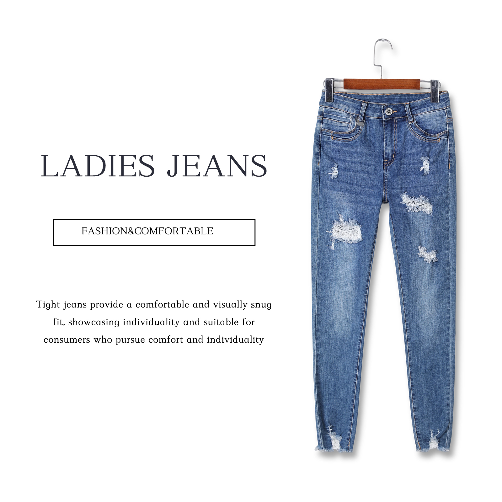 Women's tight jeans with stretch slim fit lifted buttocks and long legs are versatile for daily casual wear