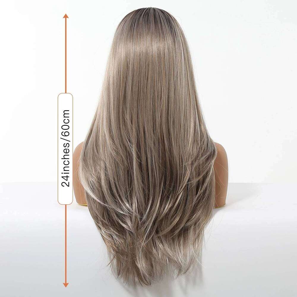 Allbell Magique Ombre Blonde Natural Synthetic For Women Daily Party Long Straight Layered Brown Hair Wigs Heat Resistant