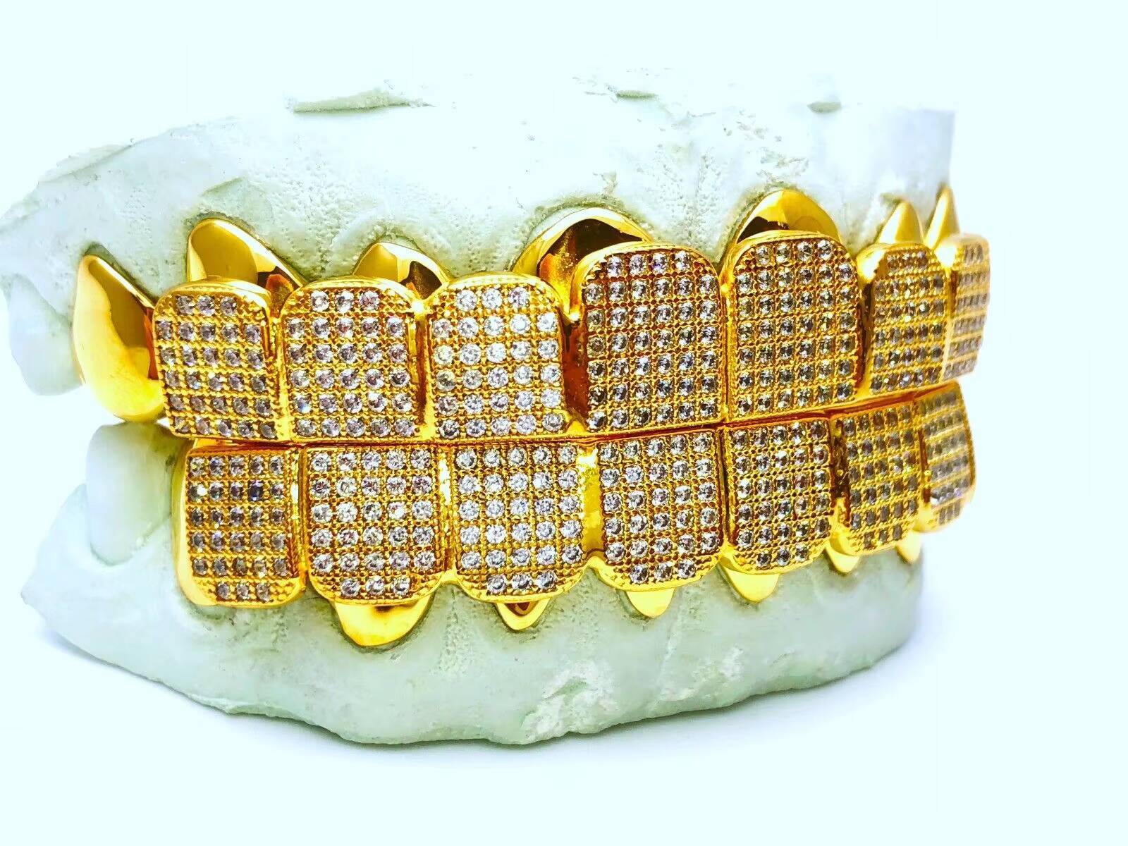 Custom 925 Sterling Silver Fully Stones Moissanite Diamonds Micro Pave Block Diamond Teeth Grillz Fashion Jewelry Gift for Mens