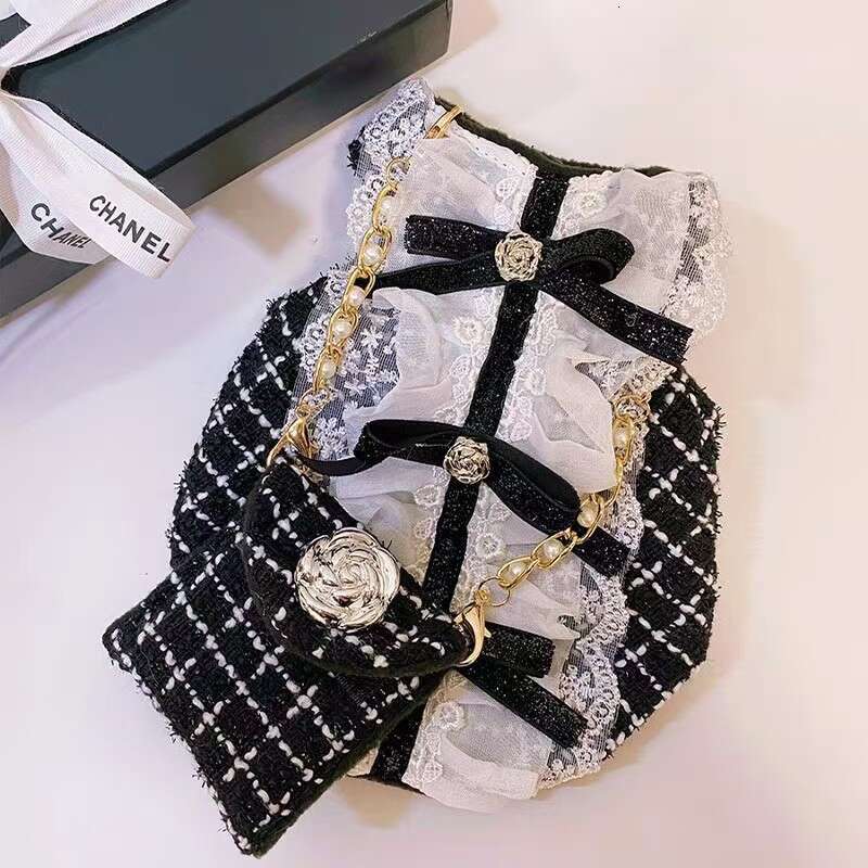 Little Chanel Style Rose Autumn Winter Black and White Plaid Bag Cat Dog Pet Clothes
