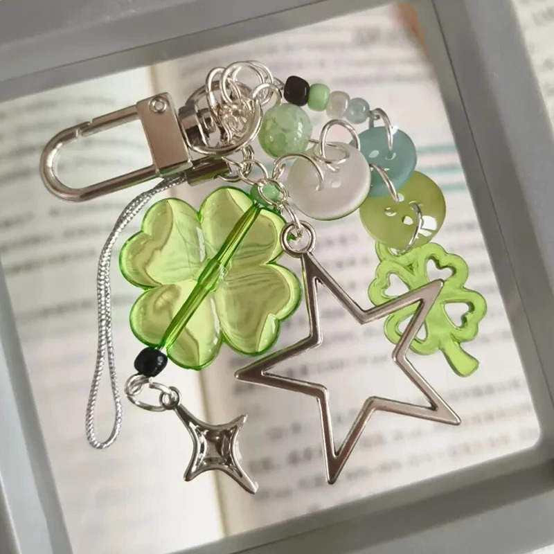Anime Green Four Leaf Clover Cosplay Keychain Keyring Phone Chain Key Chain Star Colorful Button Pendant Jewelry Accessory Props 250722