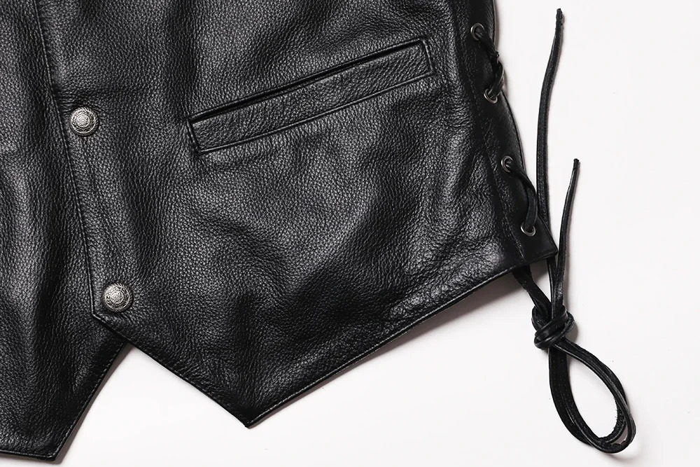 Classical Motorcycle Leather Vest Mens Natural Cowhide Genuine Slim V Neck Tassels Sleeveless Jacket 250725