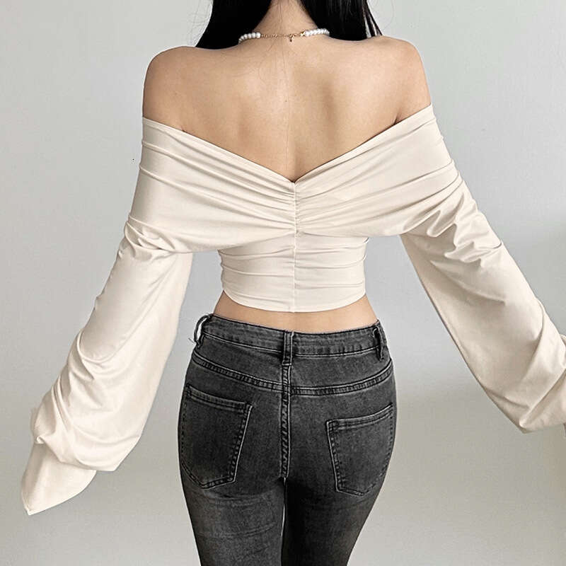 2024 Autumn Winter New Women's Solid Color Slim Street Fashion Off-Shoulder Backless Long Sleeve Top bc4