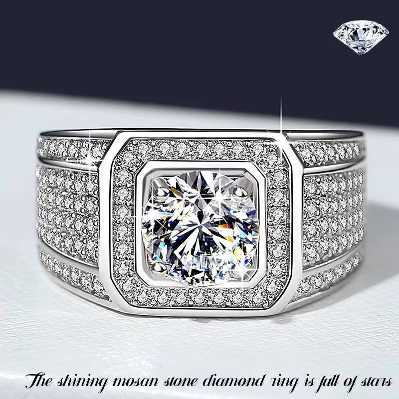 Fine Jewelry 2CT VVs1 Moissanite Synthetic Diamond Heavy S925 Sterling Silver Men Rings of Gifts