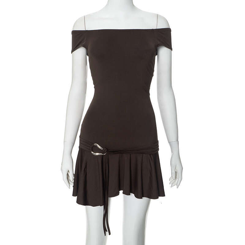 Yds182 Women's Summer New Solid Color Sleeveless Off-Shoulder Tube Top Short Ruffle Dress B5