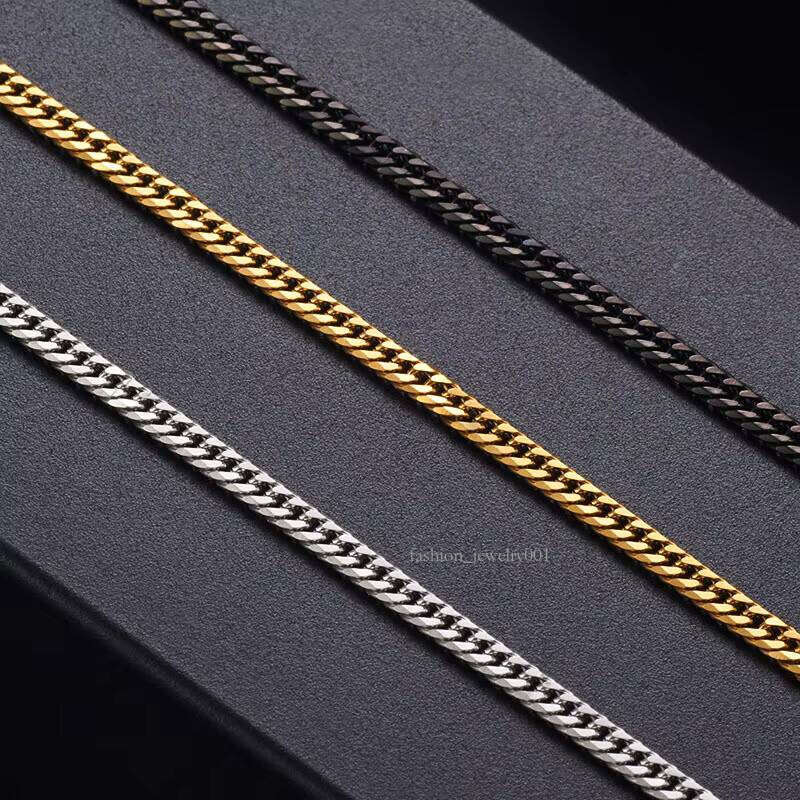 Hot Sale Mens Hip Hop Jewelry 4mm-8mm Dia-Cut Black Gold Plated Stainless Steel Cuban Curb Link Chain Necklace for Men