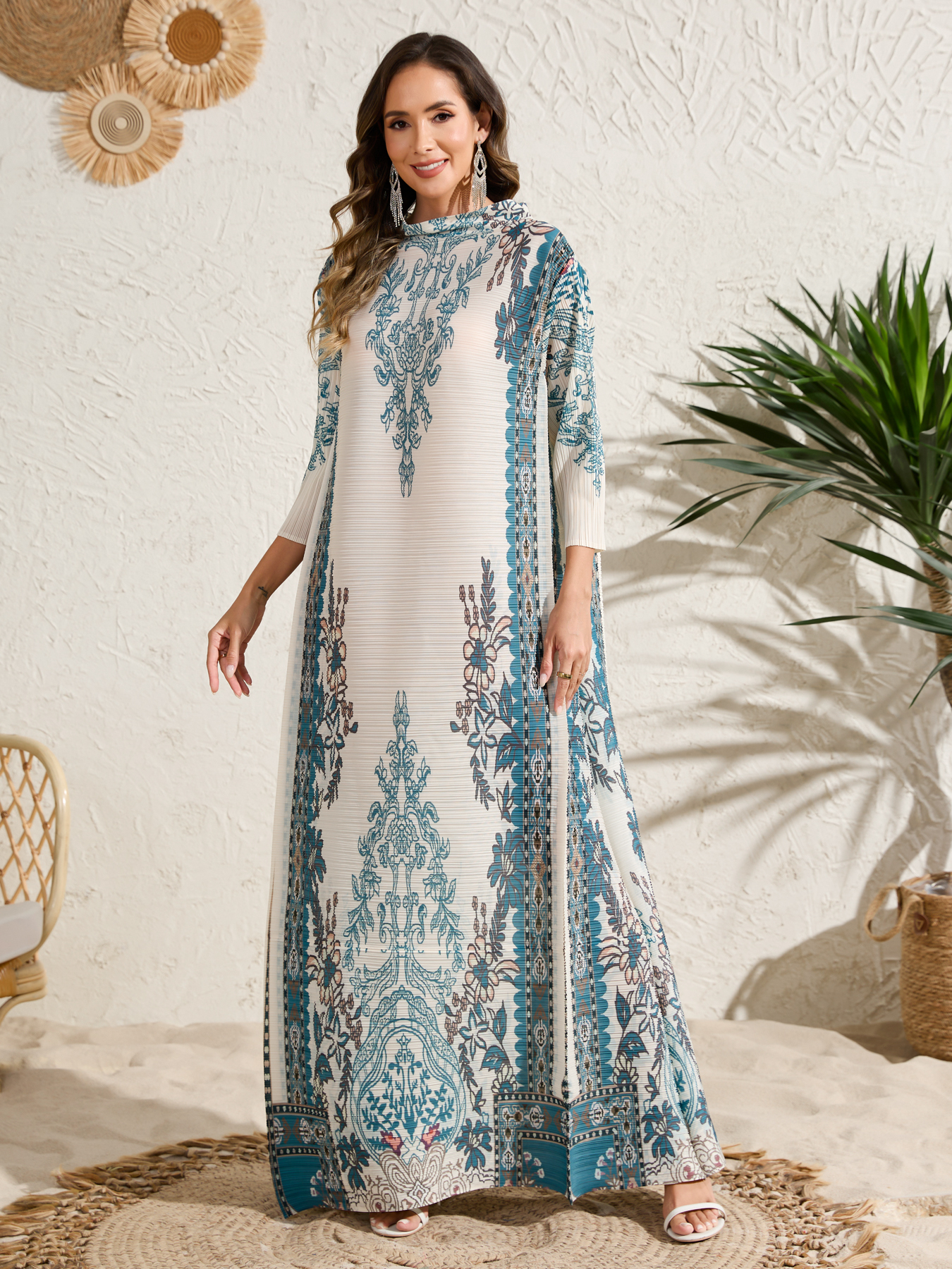 dress Ethnic Clothing Ladies' elegant, loose and printed long-sleeved dress in Arab style NZ012