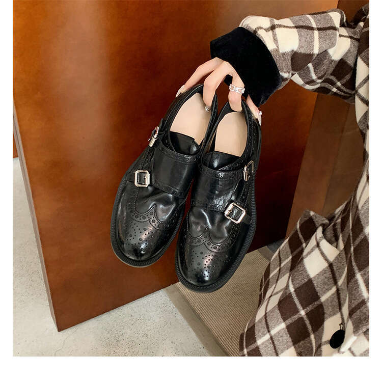 Premium Designer Leather Wrinkled Round Toe Chunky Heel Loafers British Style Height Increasing Effect Women's Winter Shoes