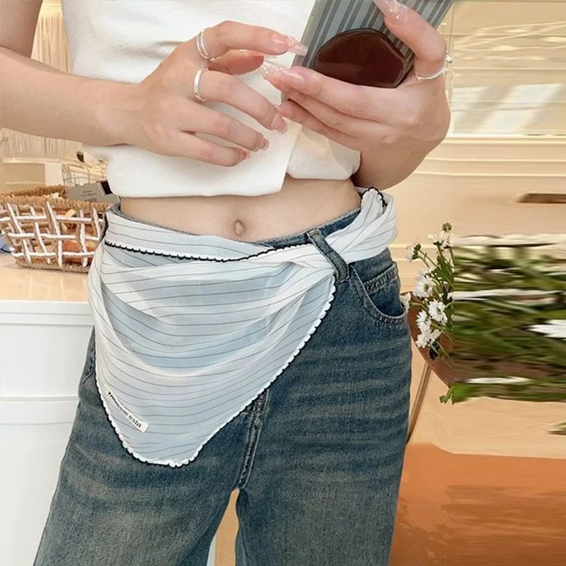 Korean Sweet Neckerchief Polka Dot Headband Turban Fashion Fresh Small Scarf Thin Striped Triangular Hair Band Girls Headscarf 250723