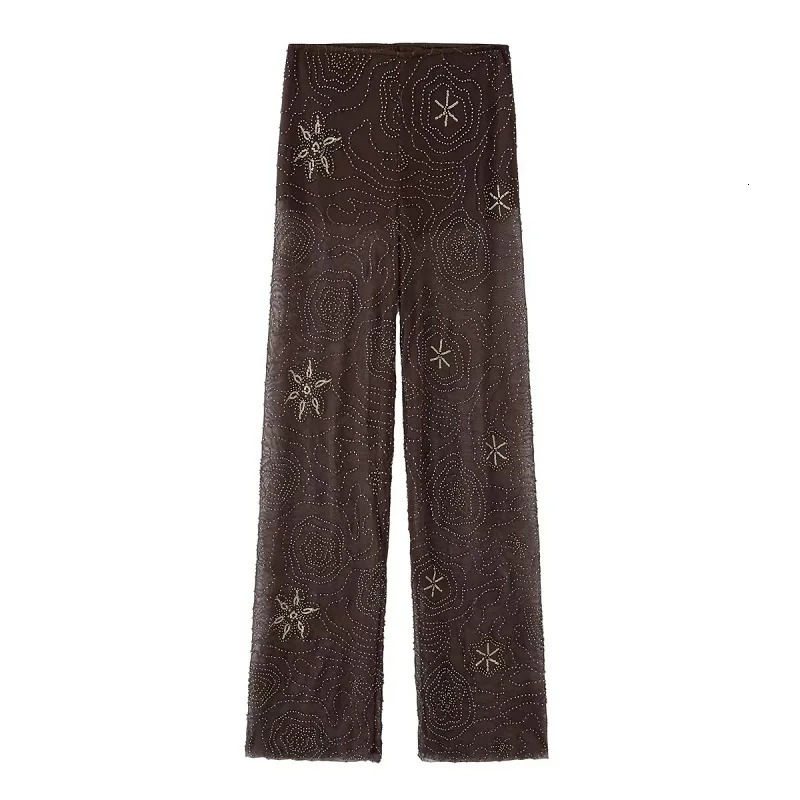 MUJER Sequin Baggy Pants Woman Beads Wide Leg for Women See Through Casual Pant Streetwear Fashion Trousers 250717